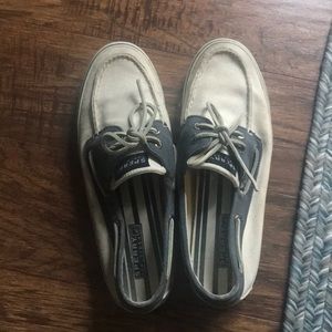 White and Navy Sperrys